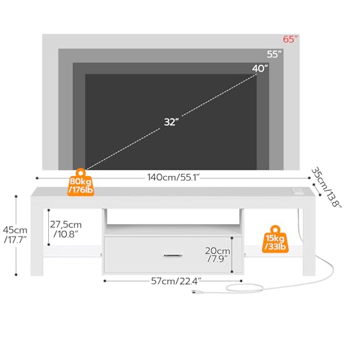 LED TV Stand with Power Outlets to 65 inch TV, view 5