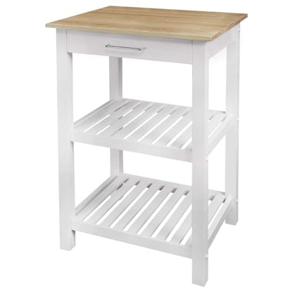 Sunrise Small Kitchen Island Natural White Solid Hardwood Top Compact Rolling Cart Storage Shelves Drawer Durable Stylish Space Saving Modern Prep Station Functional Narrow Kitchen Furniture