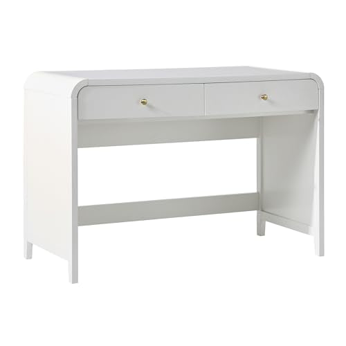 Zoey Modern Curve Design Writing Desk with Drawer, 45 Inch, White
