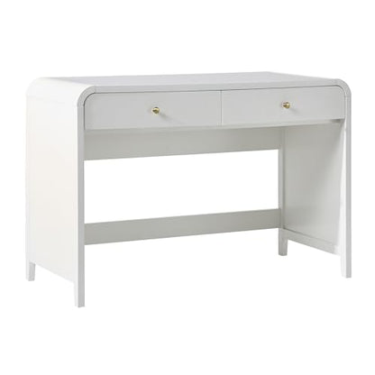 Zoey Modern Curve Design Writing Desk with Drawer, 45 Inch, White
