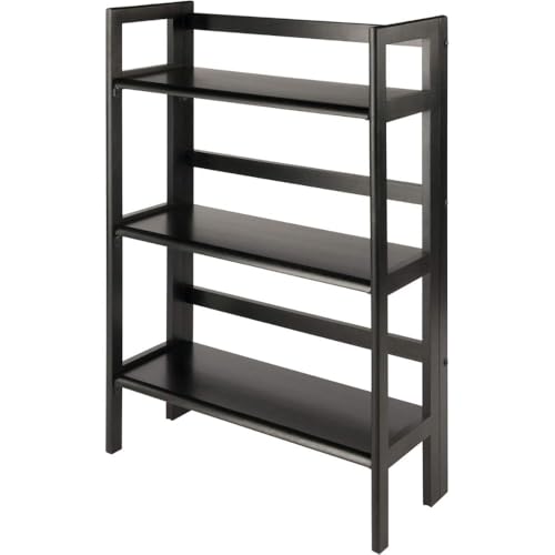 Terry Three Shelf Black Folding Storage Stand Wooden Bookcase Narrow Home Organizer Open Tier Vertical Display Compact Furniture Unit Decorative Organizer Stylish Utility Shelf
