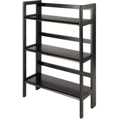 Terry Three Shelf Black Folding Storage Stand Wooden Bookcase Narrow Home Organizer Open Tier Vertical Display Compact Furniture Unit Decorative Organizer Stylish Utility Shelf