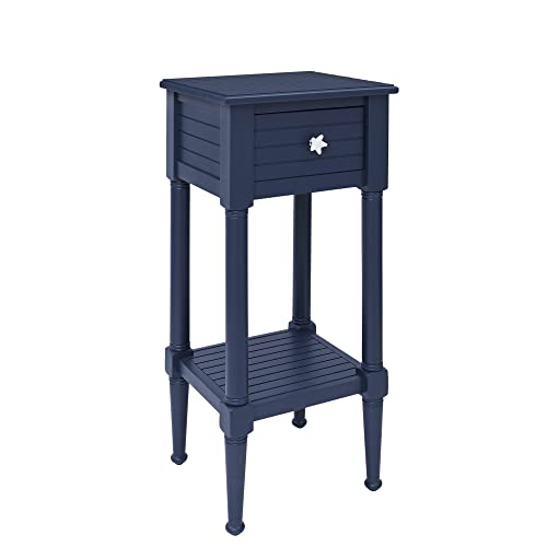 Raleigh Navy Small Accent Table with Storage and Whimsical Starfish Drawer Pulls, 29.5" Tall