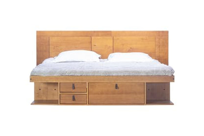 Solid Pine Storage Bed with Compartments and Headboard, Oak Brown, view 4