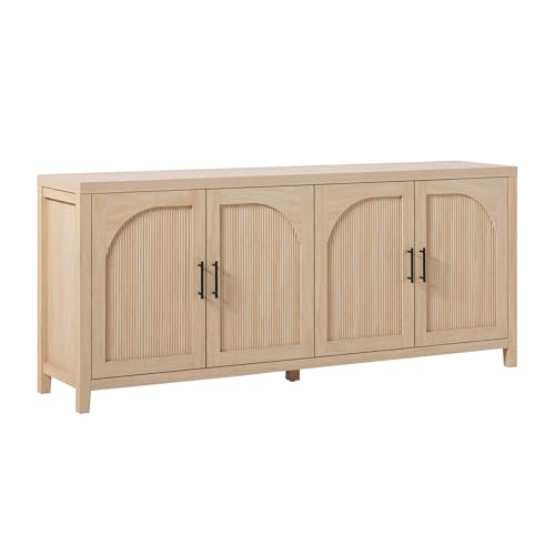 Sasha 4-Door Reeded Sideboard Buffet with Cord Management, 70 Inch, Coastal Oak