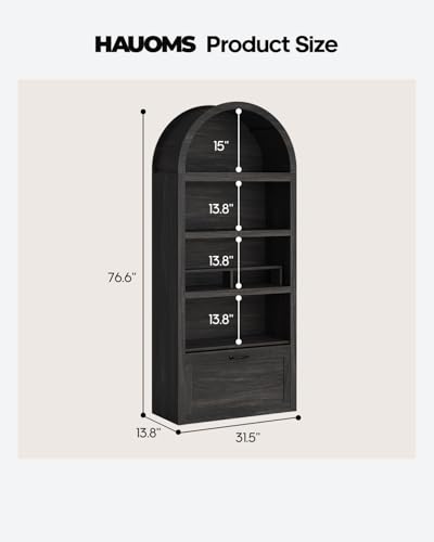76.6" Arched Bookshelf with Rolling Storage Bench, view 3