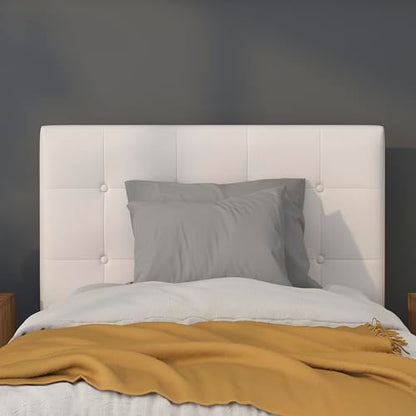 Lennox Adjustable Height Button Tufted and Box Stitch Upholstered Twin Size Headboard in White Vinyl