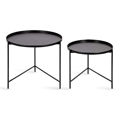 Ulani Modern Nesting Coffee Table, Set of 2, Black, Sophisticated Coffee Table Set for Storage and Display