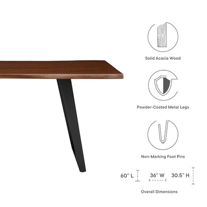 Astound Dining Table 60 Inch Live Edge Acacia Wood Black Walnut Finish Modern Kitchen Room Entertaining Home Furniture Quality Stylish Elegant Durable Refined