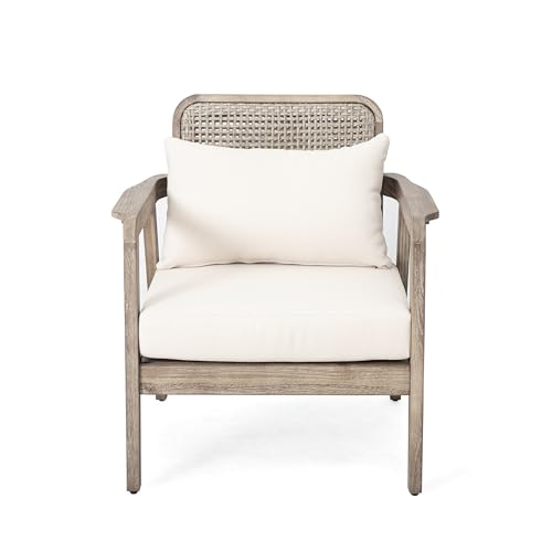 Ursa Outdoor Patio Club Chair, Acacia Wood Arm Chair, Single Sofa Chair, Patio Furniture, Deep Seating with Cushion for Porch, Garden, Backyard, Balcony, Light Brown