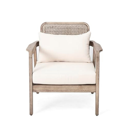 Ursa Outdoor Patio Club Chair, Acacia Wood Arm Chair, Single Sofa Chair, Patio Furniture, Deep Seating with Cushion for Porch, Garden, Backyard, Balcony, Light Brown