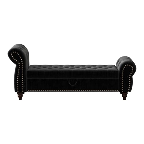 64.5" Bed Bench for Bed Room Nails Tufted Chaise of Lounge with Storage Velvet, view 2