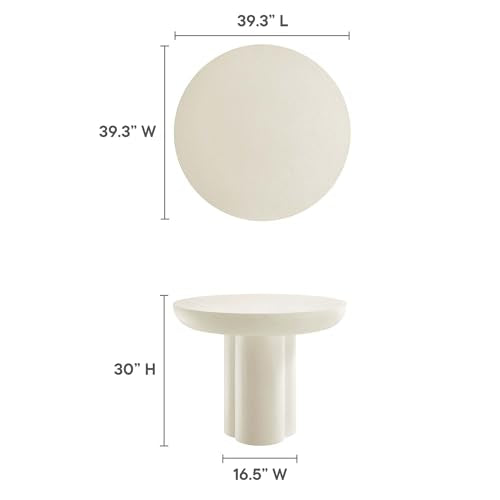 Caspian 40Inch Round Dining Table Industrial Concrete White Finish Modern Kitchen Room Entertaining Home Furniture Quality Stylish Elegant Durable Refined Versatile