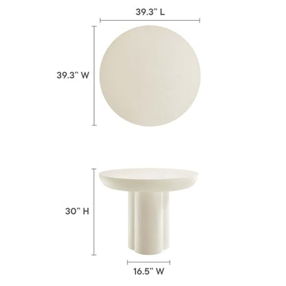 Caspian 40Inch Round Dining Table Industrial Concrete White Finish Modern Kitchen Room Entertaining Home Furniture Quality Stylish Elegant Durable Refined Versatile
