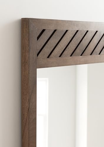 Mezzeta Modern Wooden Chevron Rectangle Wall Mirror, 24 x 36, Natural Wood, Transitional Herringbone Wood Mirror for Use as Vanity Bathroom Mirror or Rectangular Bedroom Mirror Option