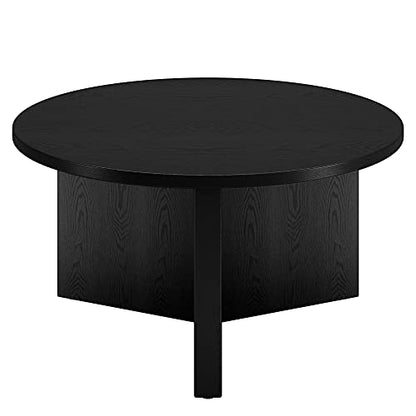 32" Round Wood Pedestal Coffee Table for Living Room, Family Room, Office, or Apartment, Natural Black