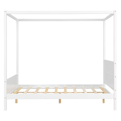 Queen Solid Wood Canopy Bed with Headboard and Footboard, White, view 7