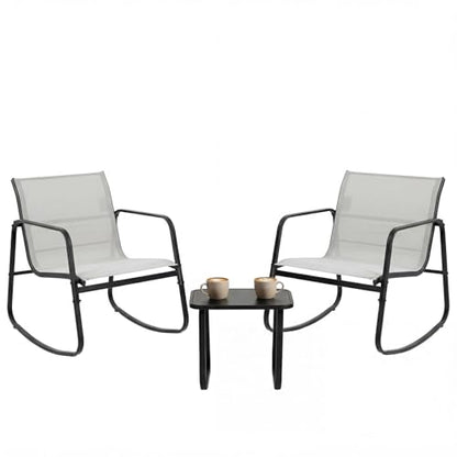 3 Piece Patio Rocking Furniture Set，Outdoor Patio Furniture Conversation Set with Table, Patio Sectional Bistro Sets for Lawn, Garden, Balcony, Poolside (Gray)