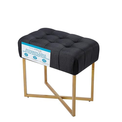 Rectangle Tufted Linen Ottoman Foot Rest - 19.7x11.82x17.73” Small Foot Stool with Legs - Padded Footrest Modern Ottomans for Living Room Furniture, Bedroom Footstool (Black)