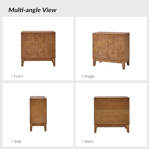 Mid Century Modern Buffet Cabinet with Solid Wood Legs, Adjustable Shelf Accent Cabinet, Storage Unit for Kitchen, Living Room, Dining, Hallway, 3D Geometric(Seadrift)