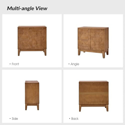 Mid Century Modern Buffet Cabinet with Solid Wood Legs, Adjustable Shelf Accent Cabinet, Storage Unit for Kitchen, Living Room, Dining, Hallway, 3D Geometric(Seadrift)