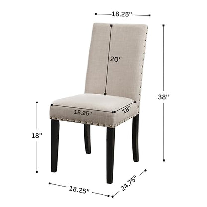 Biony Fabric Dining Chairs with Nailhead Trim, Set of 2, Tan