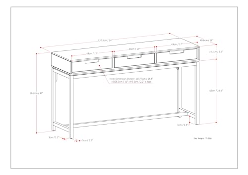 Banting Console Table - 54 Inch Wide Solid Hardwood Sofa Table in Walnut Brown, Mid-Century Modern Storage Table for Entryway or Living Room with 3 Drawers and Industrial Metal Base