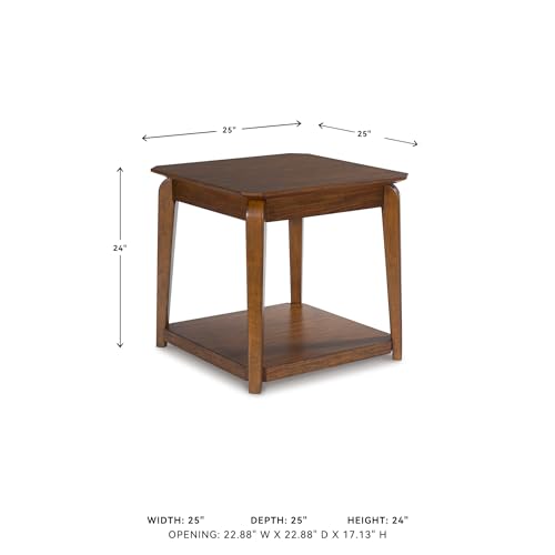 Signature Design by Ashley Trenmour Mid-Century Modern End Table with Lower Open Shlef, Light Brown