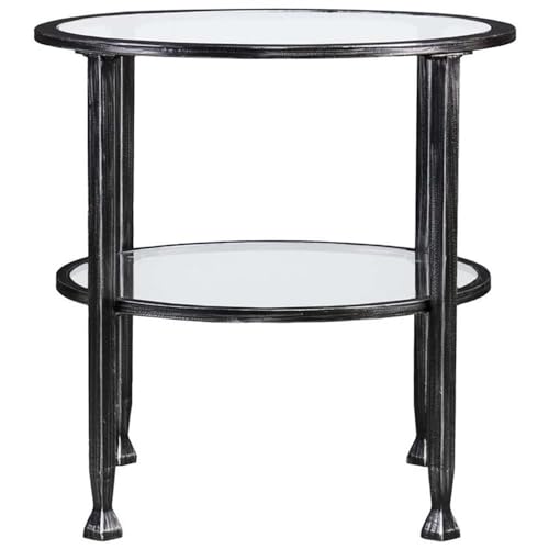 SEI Furniture Jaymes Round Glass Top Metal End Table in Black