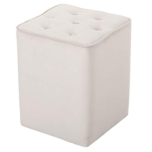 Tufted Tan Velvet Ottoman Foot Stool - Square - Soft Compact Padded Stool - Great for The Living Room, Bedroom and Kids Room - Upholstered Small Furniture