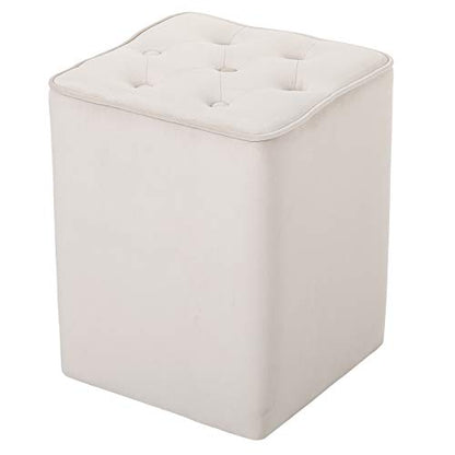 Tufted Tan Velvet Ottoman Foot Stool - Square - Soft Compact Padded Stool - Great for The Living Room, Bedroom and Kids Room - Upholstered Small Furniture