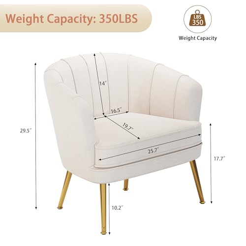 Velvet Accent Chair, Upholstered Modern Single Sofa Side Chair,Comfy Barrel Club Living Room Armchair with Golden Metal Legs for Bedroom Living Reading Room Office, Beige