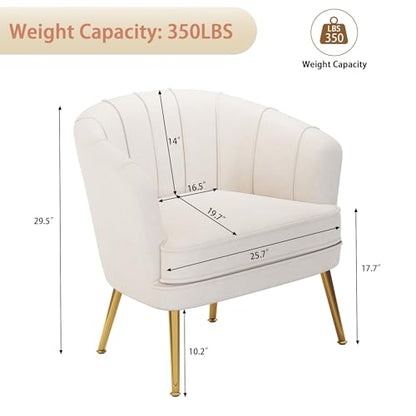 Velvet Accent Chair, Upholstered Modern Single Sofa Side Chair,Comfy Barrel Club Living Room Armchair with Golden Metal Legs for Bedroom Living Reading Room Office, Beige