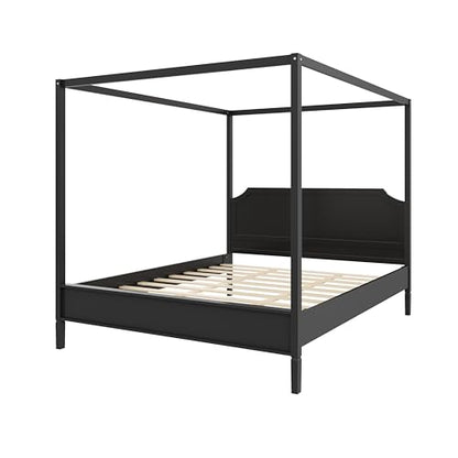 Canopy Bed Frame King with Headboard and Under-Bed Storage Space, Black, view 8