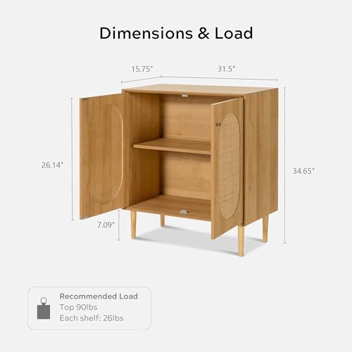 Rattan Storage Cabinets with Shelves, Narrow Cabinet with Storage, Sideboard Cabinet with Doors, Rattan Cabinets for Kitchen Dining Room Living Room, Natural Oak