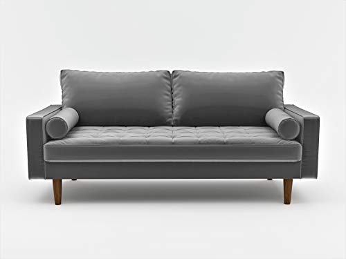 S5457 Mid Century Modern Velvet Upholstered Tufted Living Room Sofa, 69.68", Grey