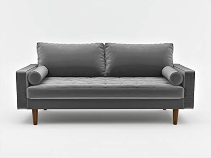 S5457 Mid Century Modern Velvet Upholstered Tufted Living Room Sofa, 69.68", Grey