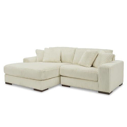 Signature Design by Ashley Lindyn Sectional, 2-Piece Couch with Chaise, Deep Seat L-Shape Sofa, Sag-Resistant Platform Foundation and Wide Cord Fabric Upholstery for Living Rooms, Ivory