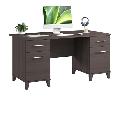 60-Inch Office Desk with Drawers, Computer Desk with File and Box Drawers, Home Office Workstation with Storage Cabinet, Writing Desk Furniture, Somerset Collection, Storm Gray