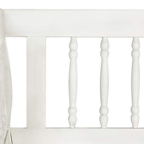 SAFAVIEH Outdoor Patio Furniture Collection – Brentwood Antique White Distressed Acacia Wood Bench with Silver Accents, Classic Outdoor Seating for Porch or Garden (PAT6732C)