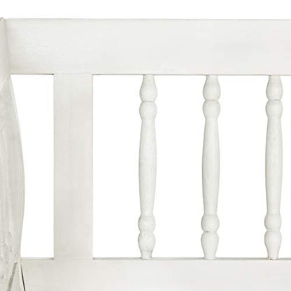 SAFAVIEH Outdoor Patio Furniture Collection – Brentwood Antique White Distressed Acacia Wood Bench with Silver Accents, Classic Outdoor Seating for Porch or Garden (PAT6732C)