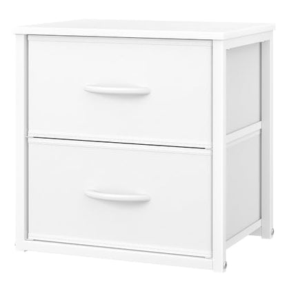 Stackable Storage Drawers, White Closet Organizer with Wooden Top & Metal Frame, view 2