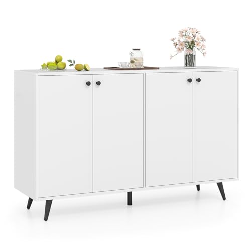 Sideboard Buffet Cabinet, 50’’ Accent Kitchen Storage Cabinet with 4-Door & 5-Position Adjustable Shelves, Modern White Sideboard with 5 Support Legs, Buffet Table for Coffee Bar, Living Room