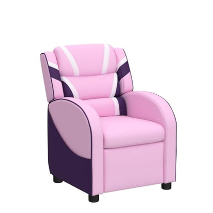 Kids Recliner, Gaming Recliner Chair w/Footrest, Headrest, Lumbar Support & Side Pockets, Ergonomic Leather Lounge Chair for Living & Gaming Room, Adjustable Recliner Sofa for Boys Girls, Pink