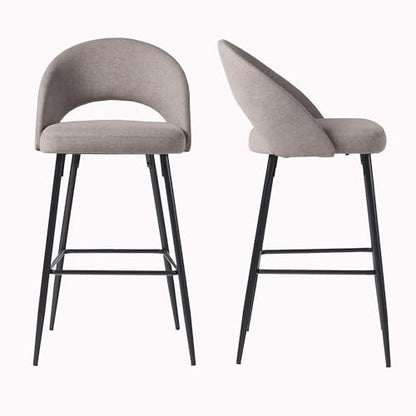 2-Piece Modern Metal-Frame Upholstered Barstool, Set of 2, Mushroom