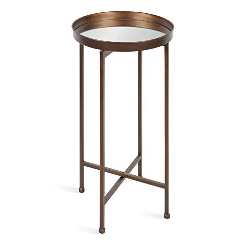 Celia Round Metal Foldable Accent Table with Mirror Tray Top, Bronze