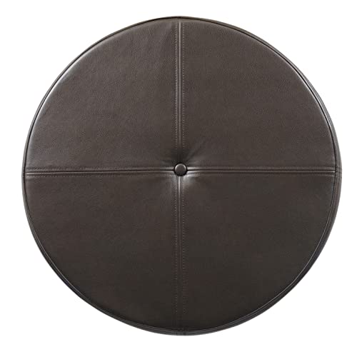 24" Round Leatherette Storage Ottoman - Chocolate Brown