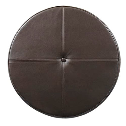 24" Round Leatherette Storage Ottoman - Chocolate Brown