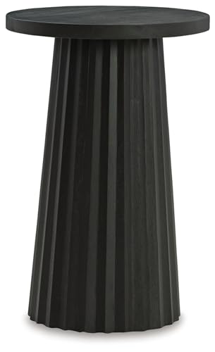 Signature Design by Ashley Ceilby Contemporary Accent Table with Fluted Base Design Wire-Brushed Effect, Solid Wood Construction, Black, 14" W x 14" D x 21.13" H