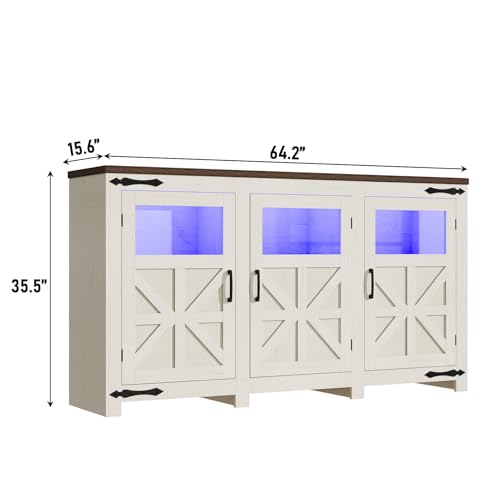 64" Large LED Farmhouse TV Stand for 70/65/60 Inch TVs with Power Outlets, view 3